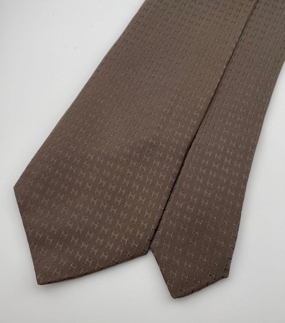 美品 エルメス ハイブランド ネクタイ H柄 ファソネ ブラウン カーキー