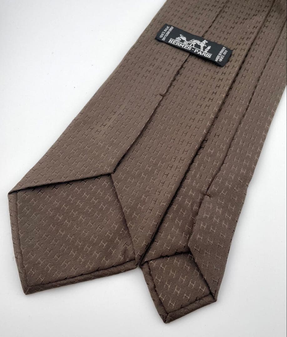 美品 エルメス ハイブランド ネクタイ H柄 ファソネ ブラウン カーキー