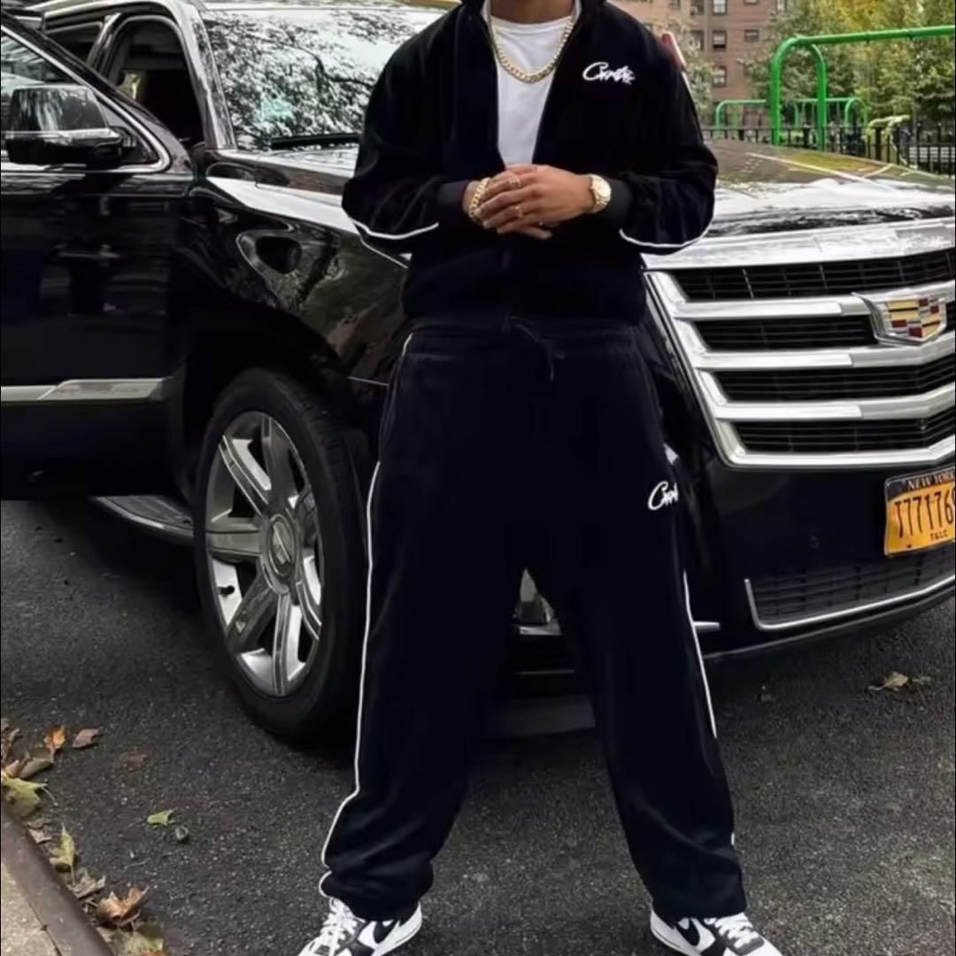 Corteiz Velour Track ブラック セットアップ