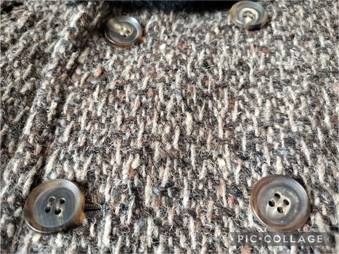 【美品】タケオキクチ 肉厚ツイード ギャングコート ダブル ファー 中綿 ベルト