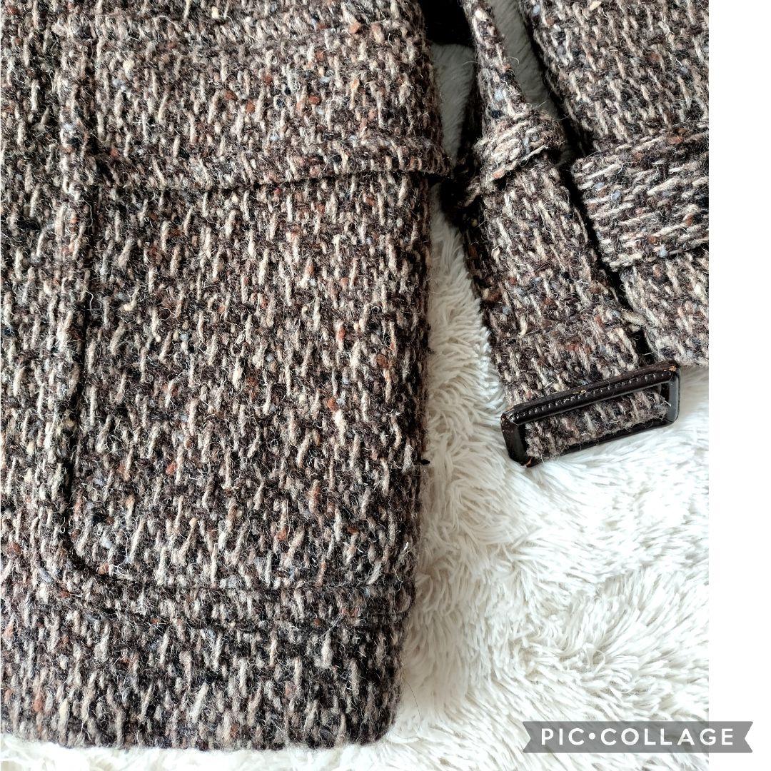 【美品】タケオキクチ 肉厚ツイード ギャングコート ダブル ファー 中綿 ベルト