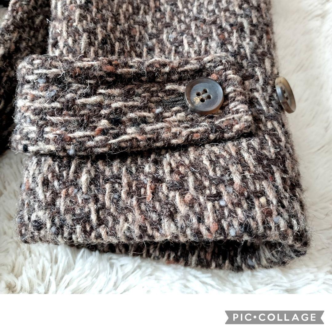 【美品】タケオキクチ 肉厚ツイード ギャングコート ダブル ファー 中綿 ベルト