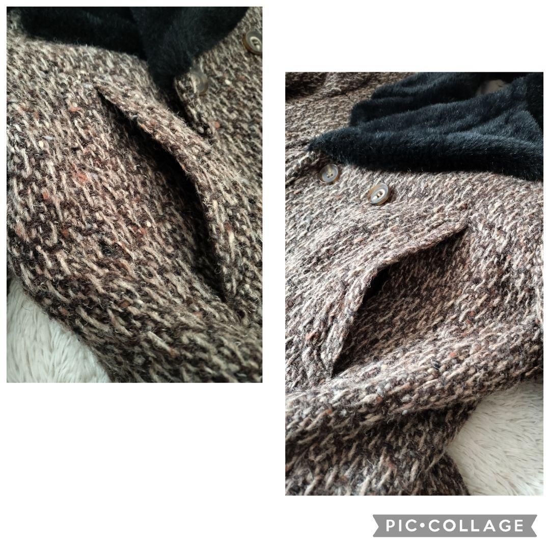 【美品】タケオキクチ 肉厚ツイード ギャングコート ダブル ファー 中綿 ベルト