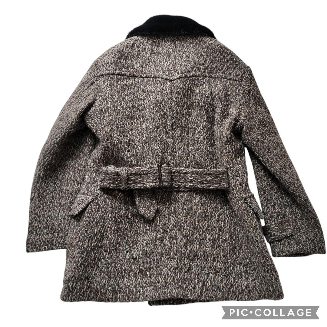 【美品】タケオキクチ 肉厚ツイード ギャングコート ダブル ファー 中綿 ベルト
