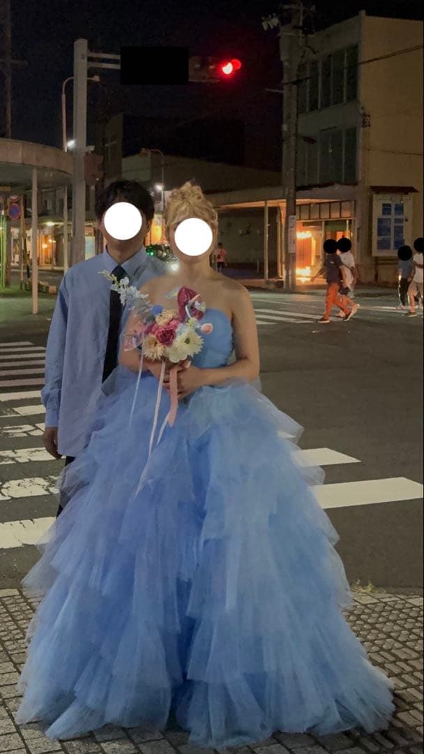 水色 カラードレス Mサイズ チュール 結婚式 前撮り 157cm着用