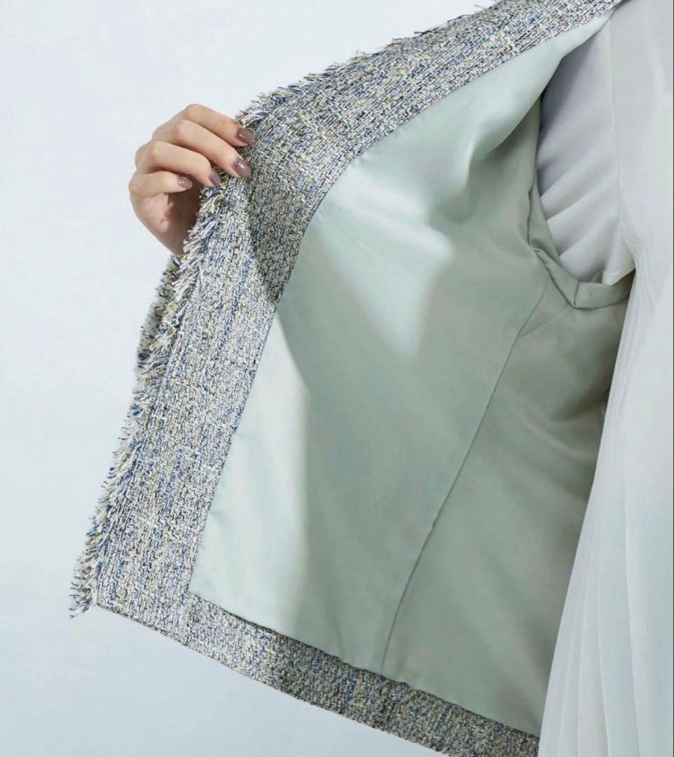 ミックスツイードライクポケットノーカラージャケット　グリーンレーベル　38 M