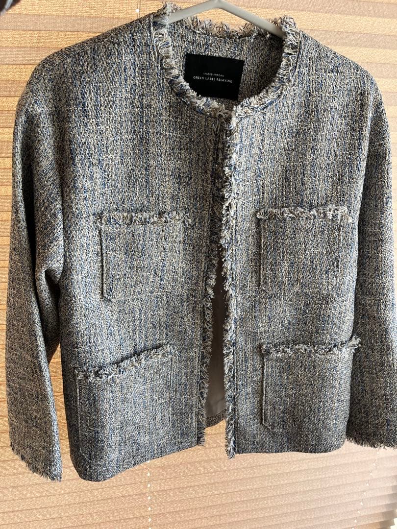 ミックスツイードライクポケットノーカラージャケット　グリーンレーベル　38 M