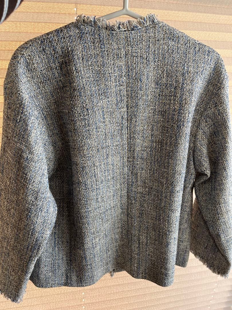 ミックスツイードライクポケットノーカラージャケット　グリーンレーベル　38 M