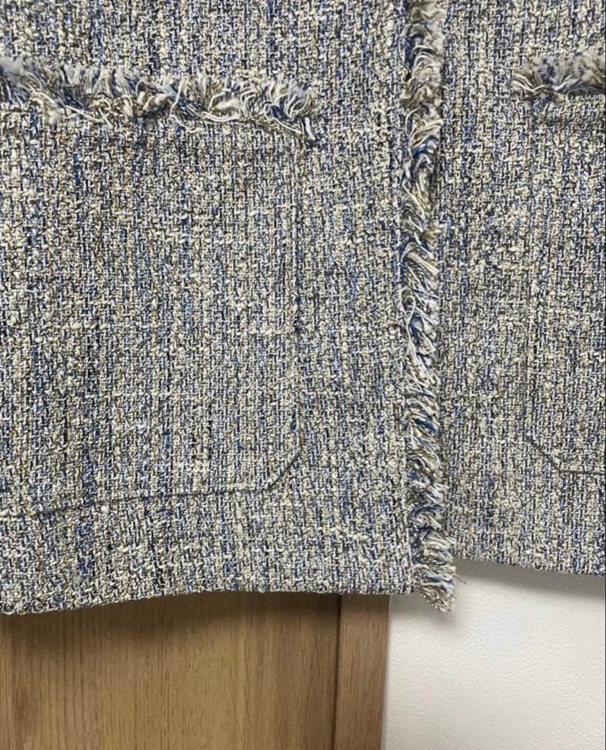 ミックスツイードライクポケットノーカラージャケット　グリーンレーベル　38 M