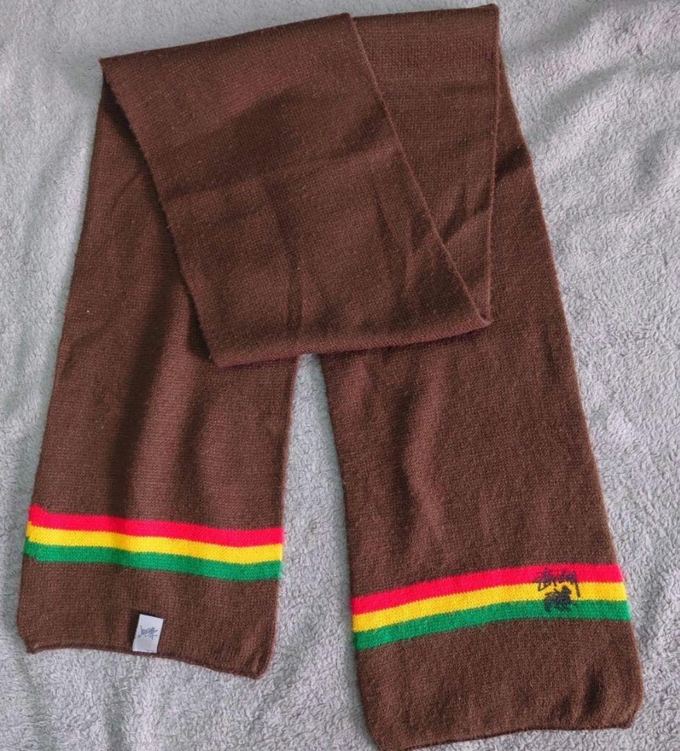90s　USA製　ステューシー　マフラー　ストール　ラスタカラー　stussy