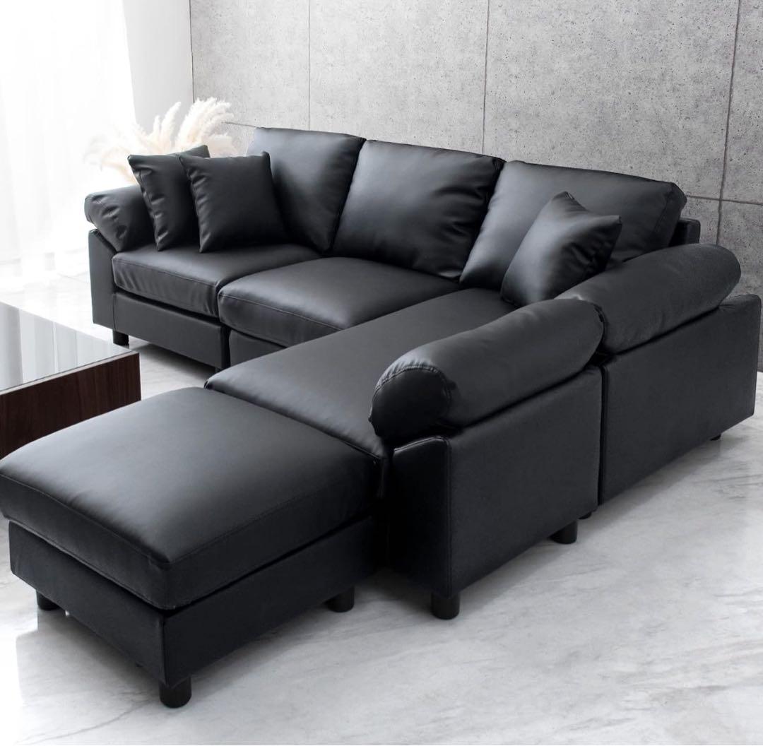 ブラック コーナーソファ クッション付き