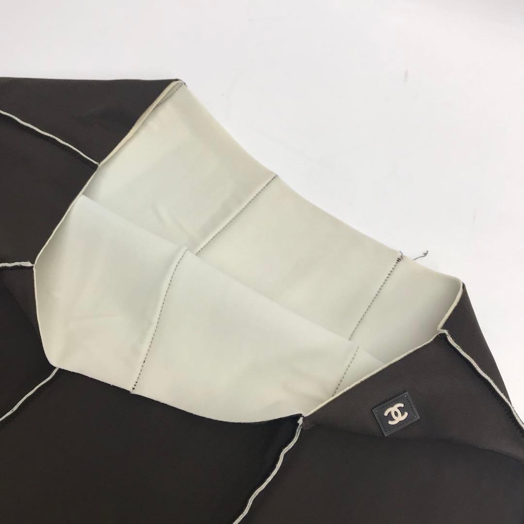 美品☆CHANEL スカート ミニ　プリーツ風　99P ヘム　茶x白　ココマーク