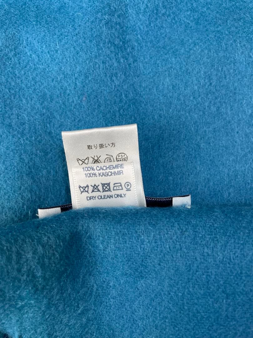 【極美品】ジョンストンズ　カシミアマフラー　大判ストール　無地　ブルー
