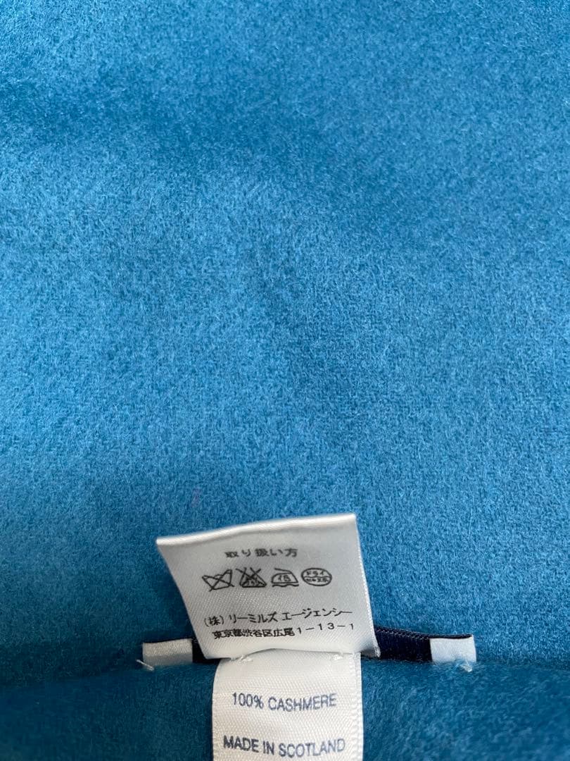 【極美品】ジョンストンズ　カシミアマフラー　大判ストール　無地　ブルー