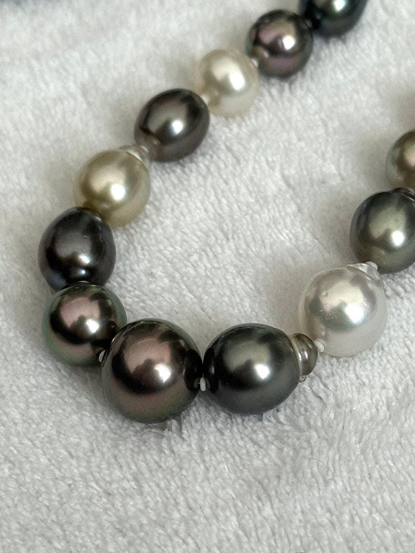 r*u様 美品南洋真珠白蝶黒蝶マルチパールネックレス強テリ美しい光沢感8.5-1