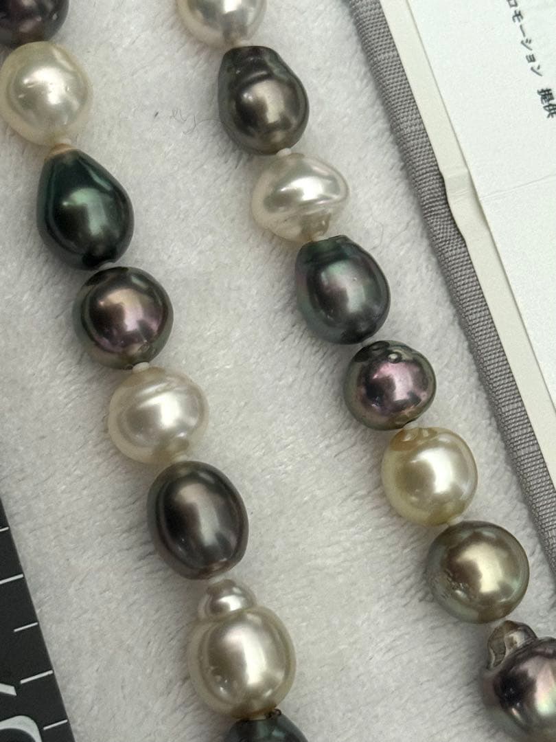 r*u様 美品南洋真珠白蝶黒蝶マルチパールネックレス強テリ美しい光沢感8.5-1