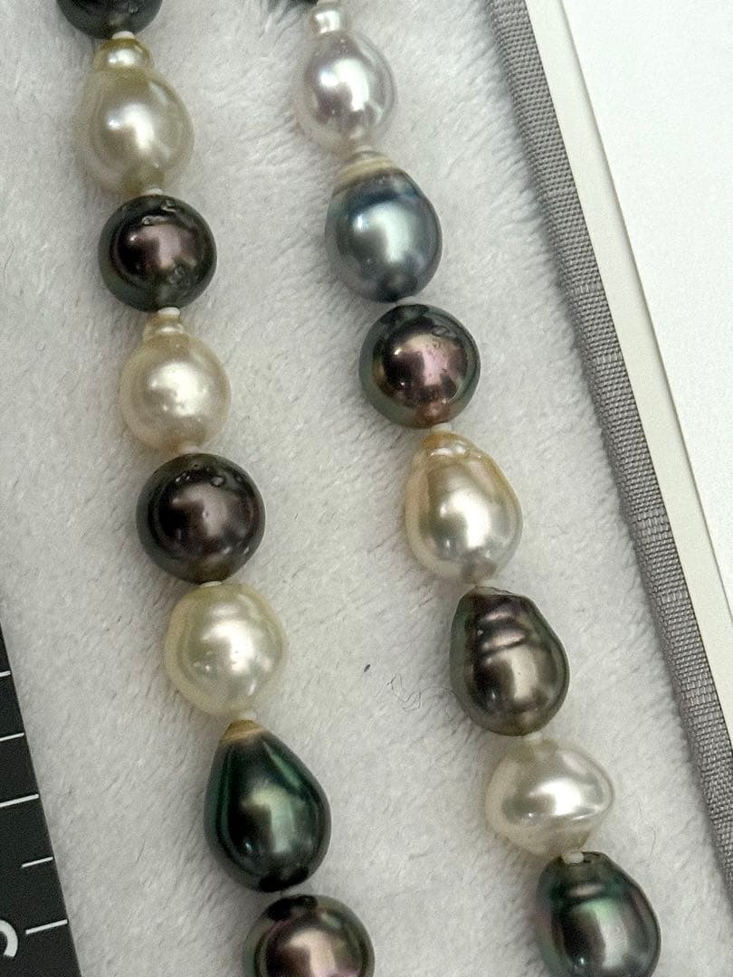 r*u様 美品南洋真珠白蝶黒蝶マルチパールネックレス強テリ美しい光沢感8.5-1