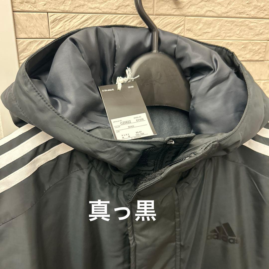 新品　adidas ベンチコート 軽量トリコット起毛　暖かい　背中ブラックロゴ