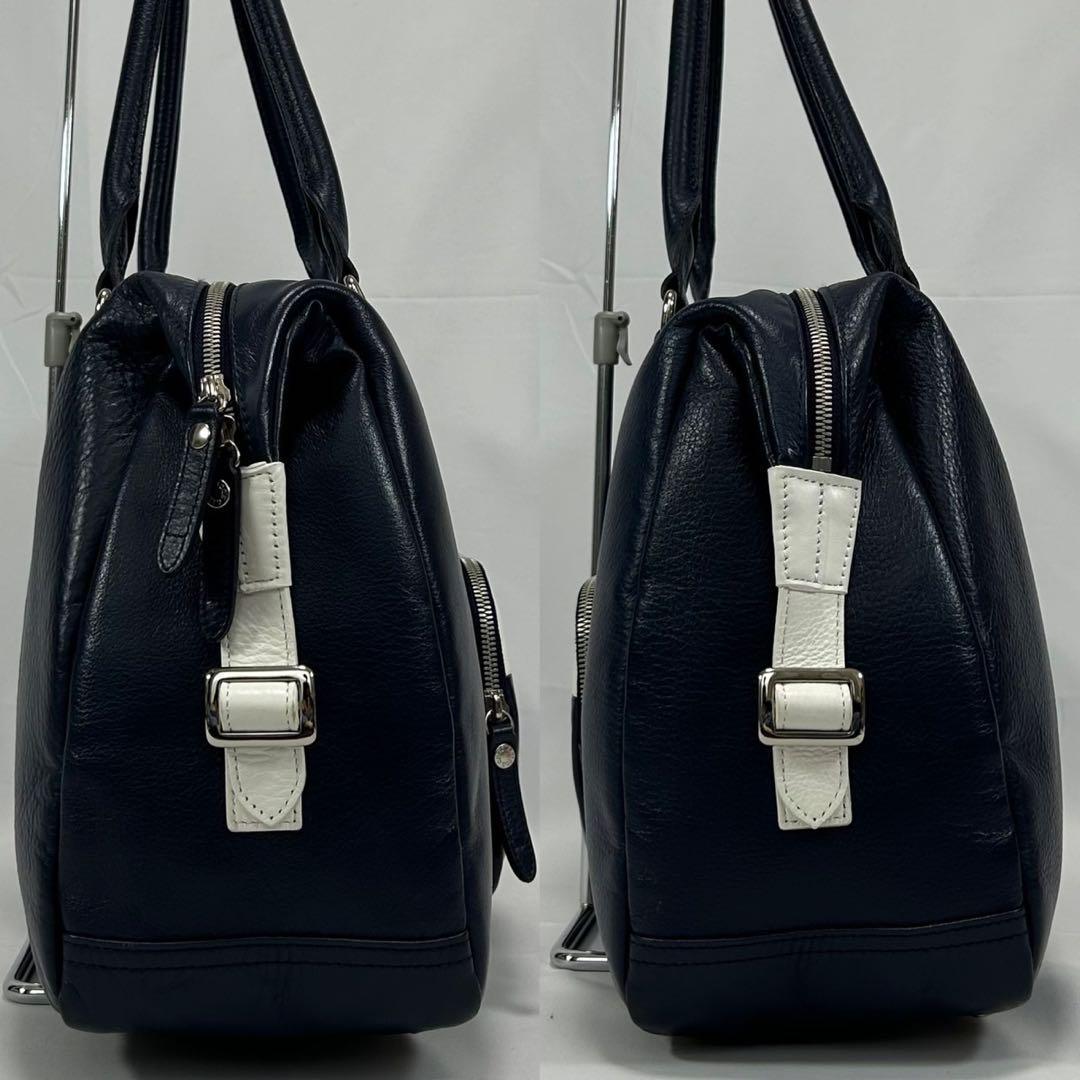 【美品】ブラックレーベル クレストブリッジ ボストンバッグ レザー 手提げ 紺