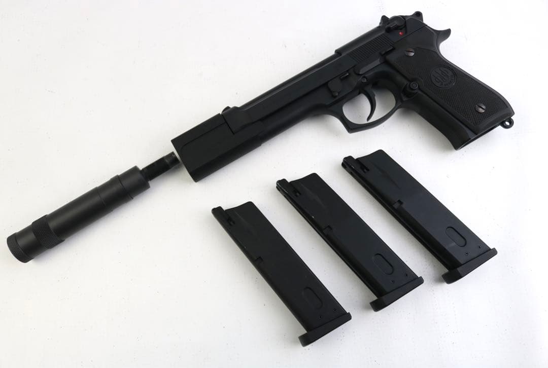 希少 極美品 WA ベレッタ M92FS LEON サイレンサー HW ガスガン