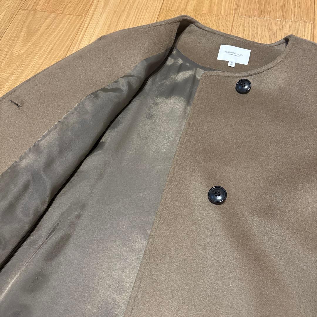 B&Y UNITED ARROWSビーバーノーカラーフレアコート　ブラウン系　S