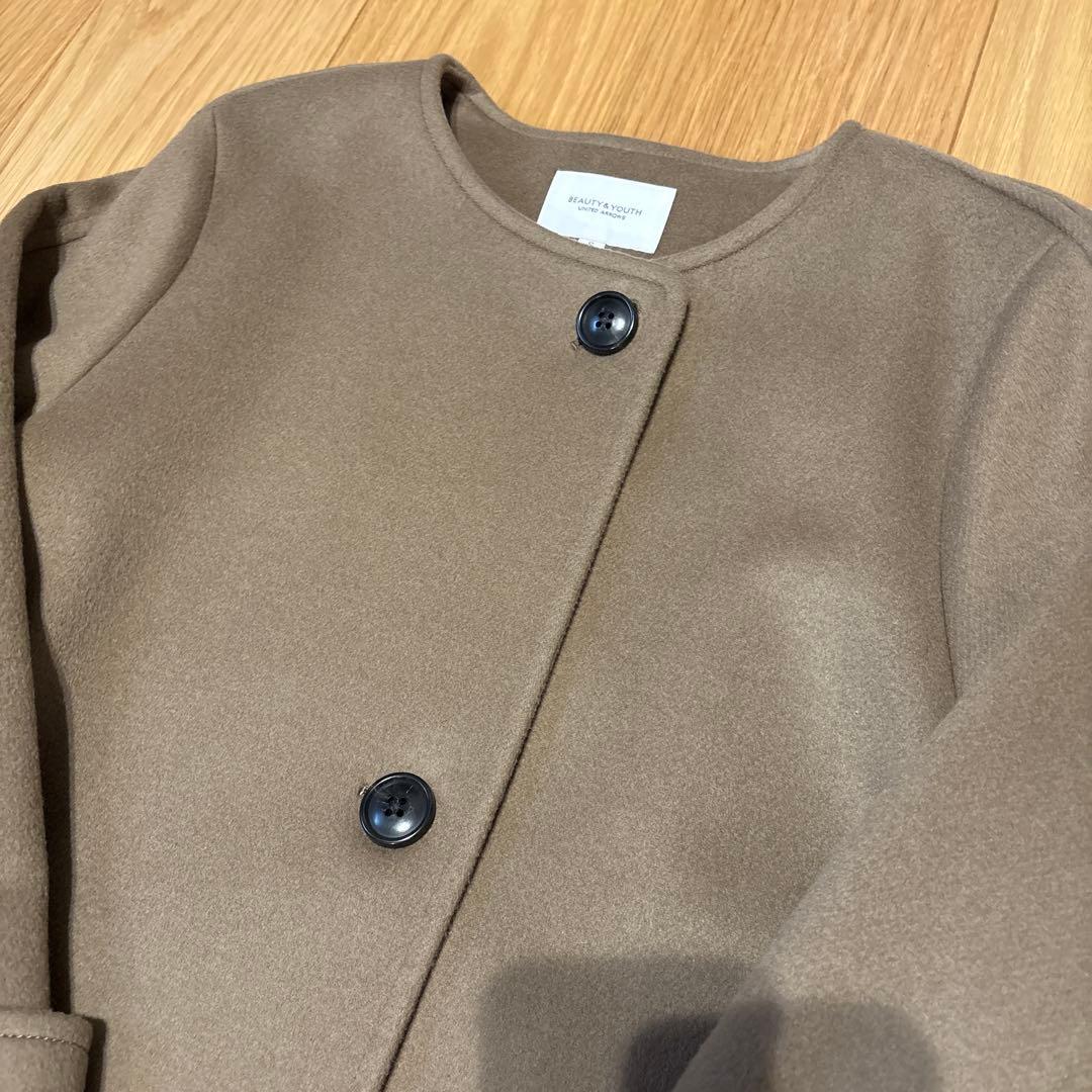 B&Y UNITED ARROWSビーバーノーカラーフレアコート　ブラウン系　S