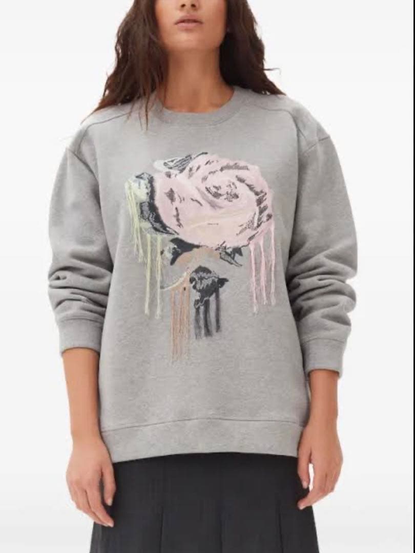 【新品タグ付き】Ganni バラ刺繍 グレー スウェット