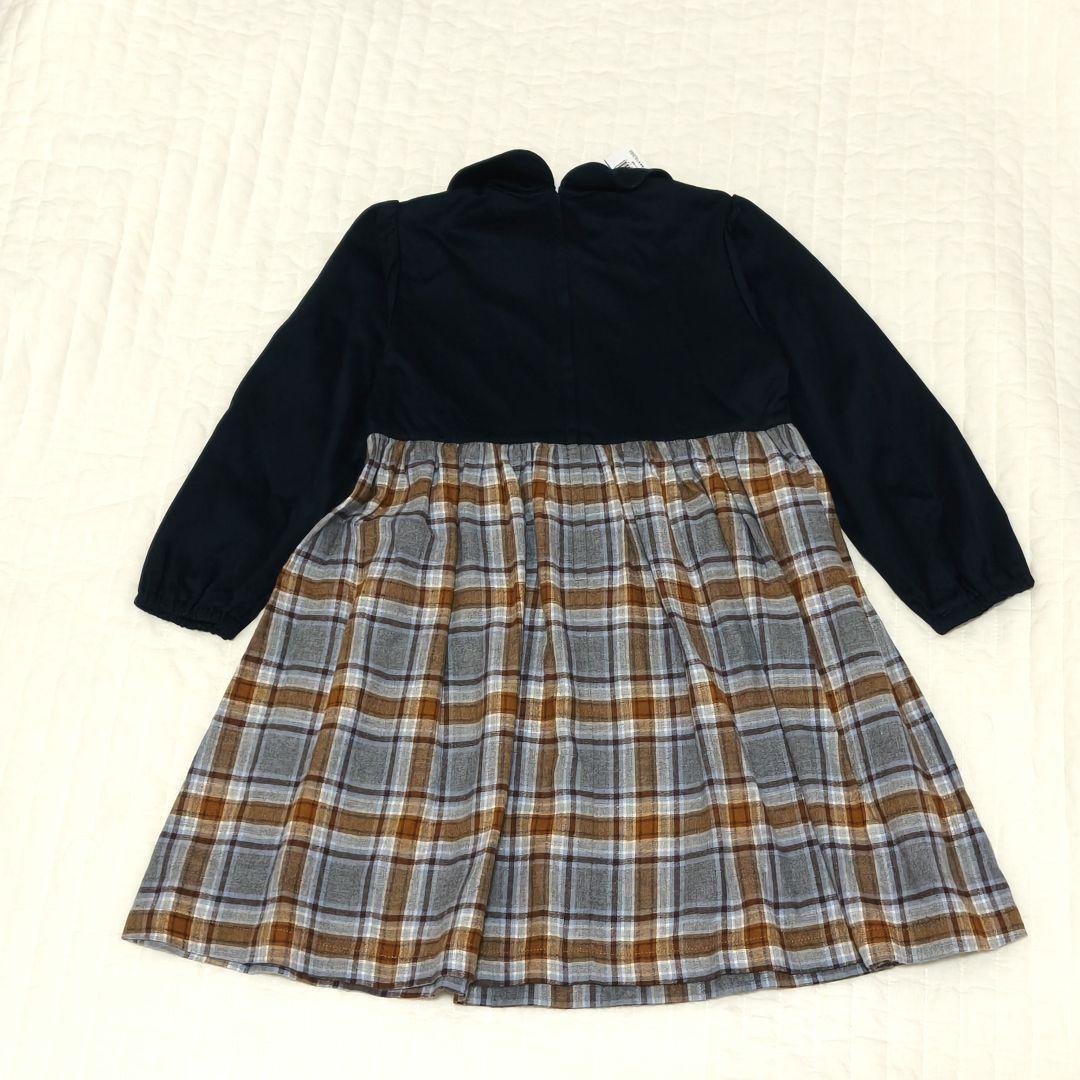 未使用 familiar 長袖チェックワンピース 110cm ヨット柄 ネイビー