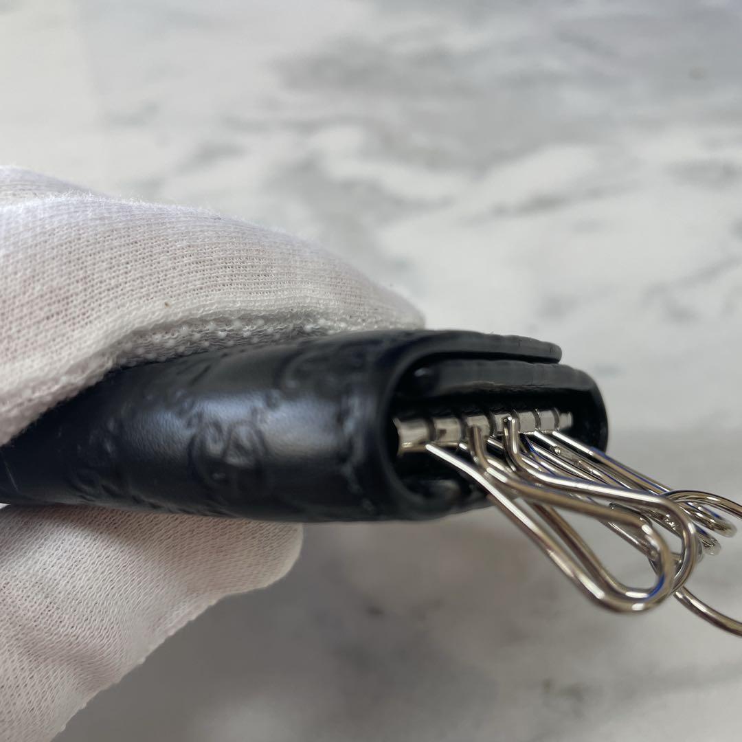 【美品】グッチ　キーケース6P レザー　シマ　ブラック