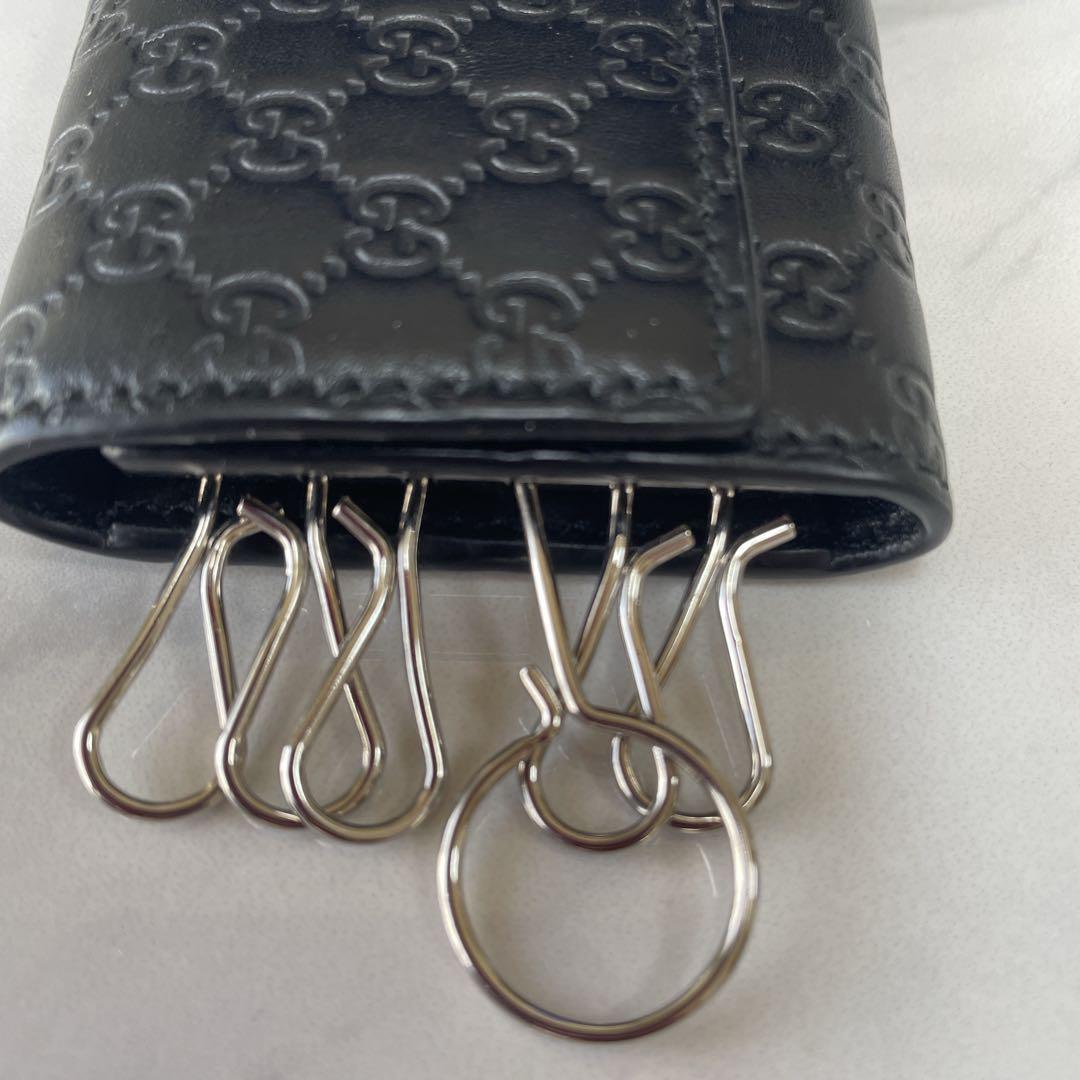 【美品】グッチ　キーケース6P レザー　シマ　ブラック