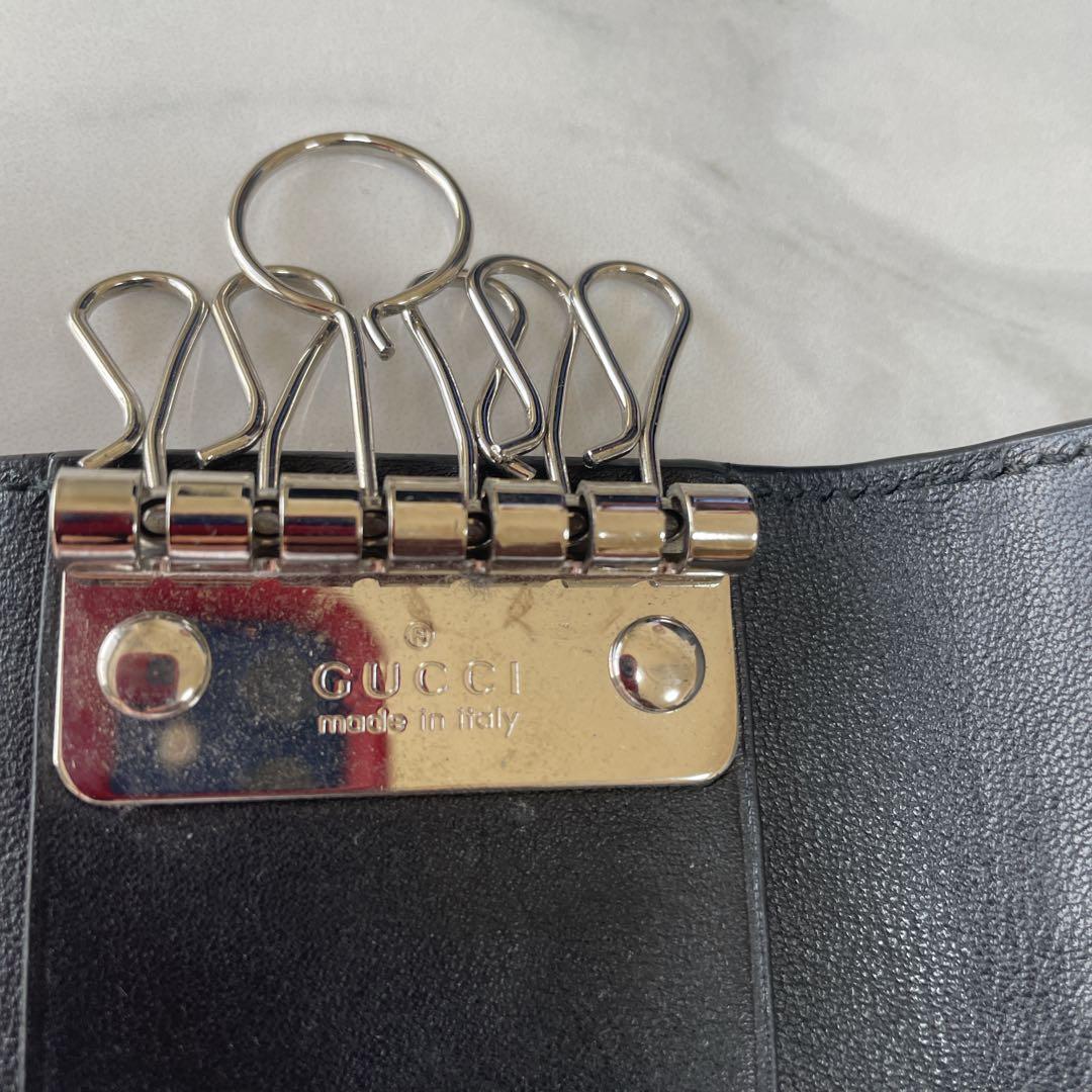 【美品】グッチ　キーケース6P レザー　シマ　ブラック