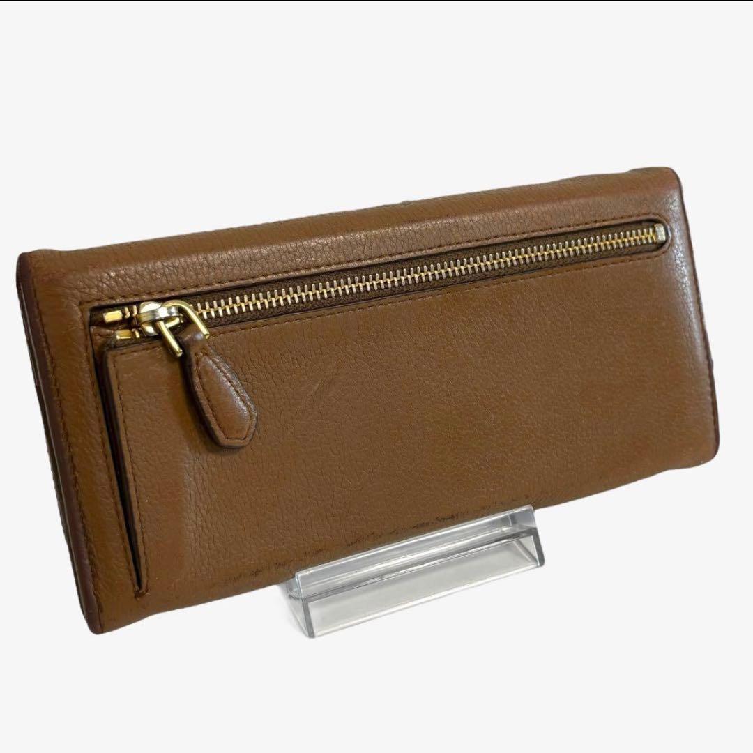 PRADA プラダ 二つ折り 長財布　茶色 ブラウン パスケース シボ革　希少品