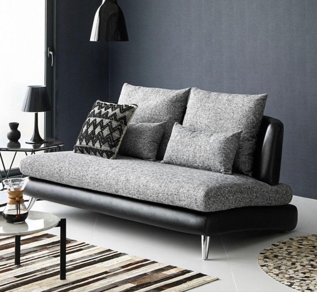 Armonia Bella curva ソファ ラージ EPUブラック×グレー