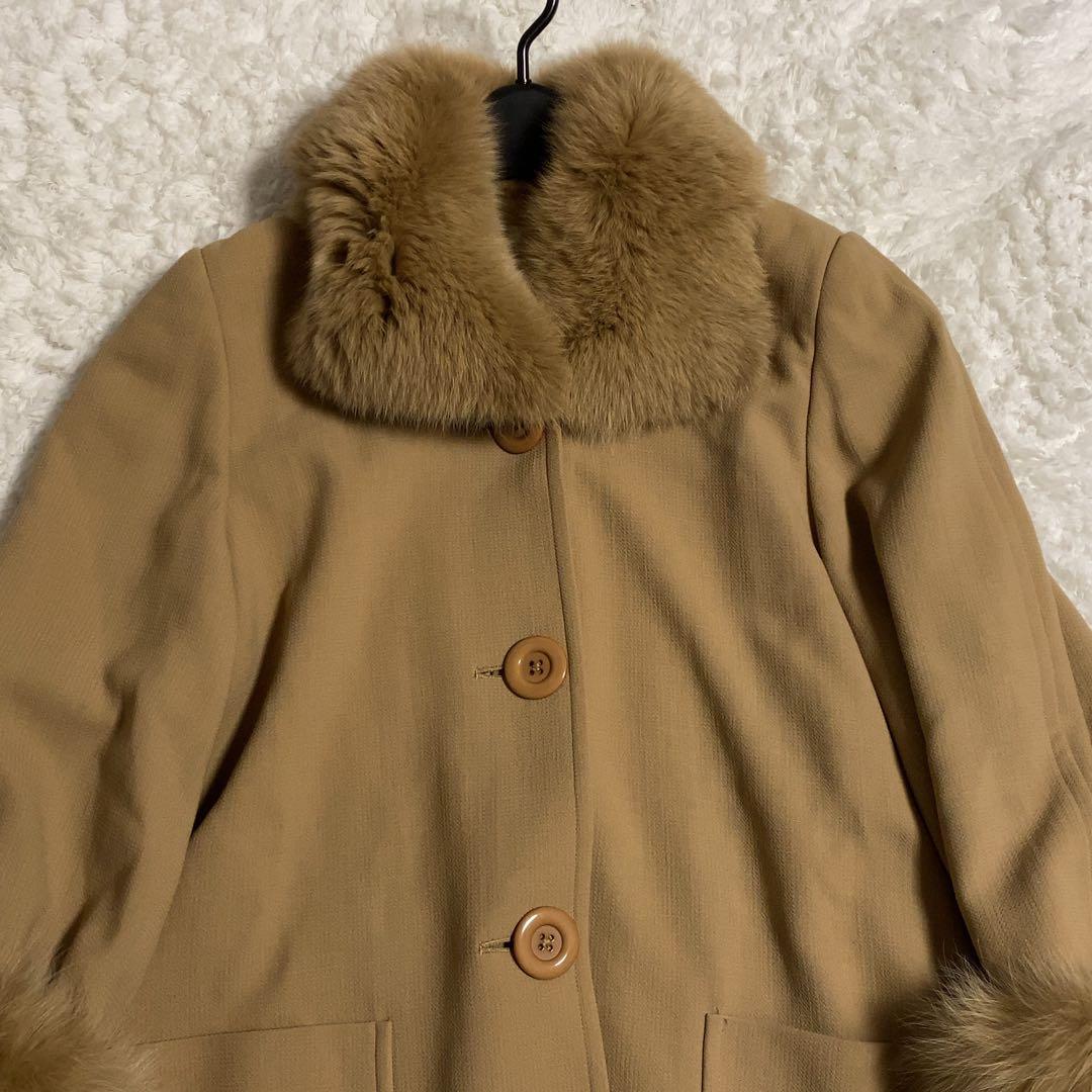 少美品！FOXEY ロングコート 2way フォックスファー キャメル F