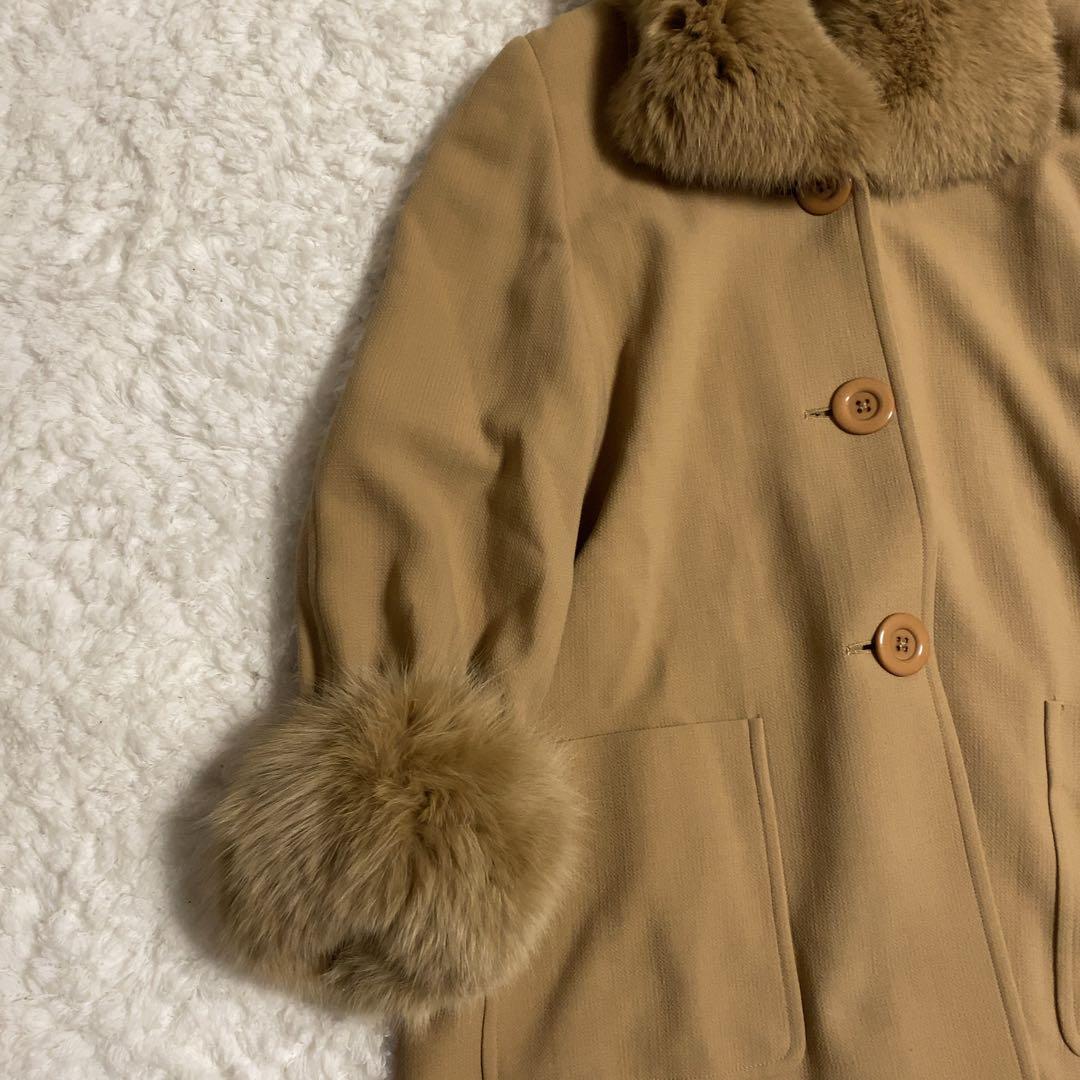 少美品！FOXEY ロングコート 2way フォックスファー キャメル F