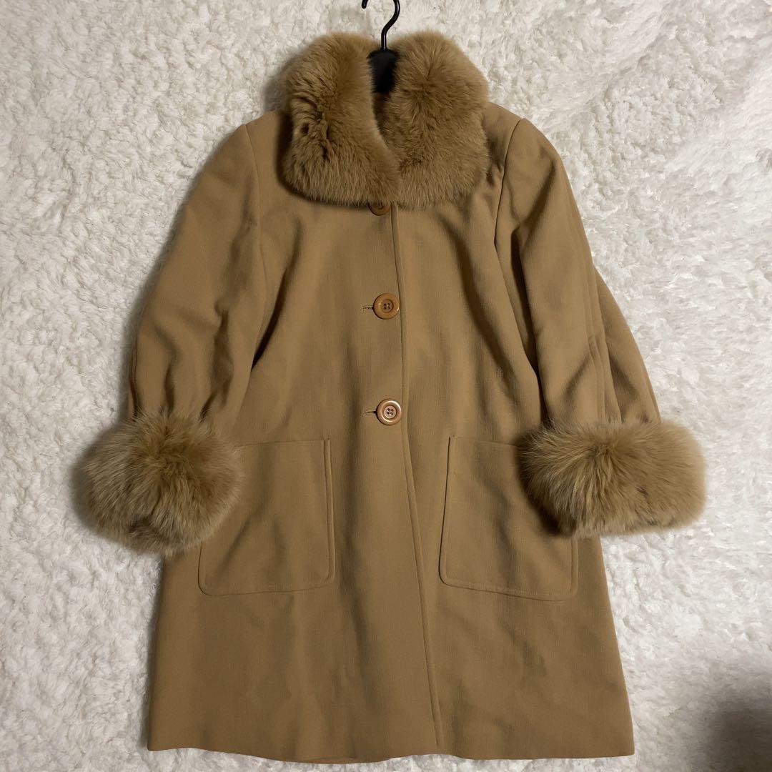 少美品！FOXEY ロングコート 2way フォックスファー キャメル F