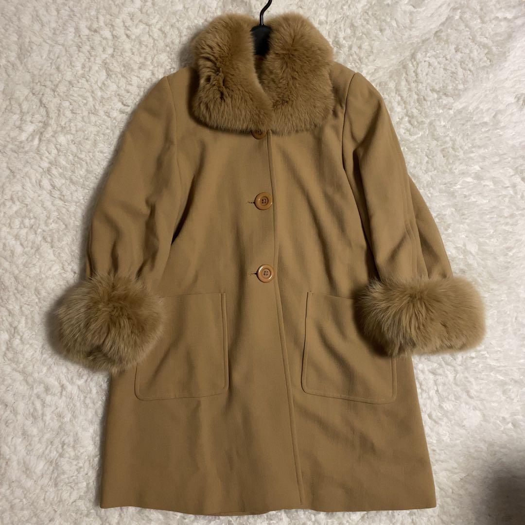 少美品！FOXEY ロングコート 2way フォックスファー キャメル F