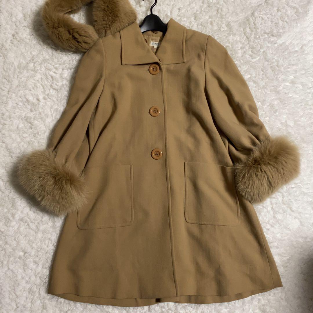 少美品！FOXEY ロングコート 2way フォックスファー キャメル F