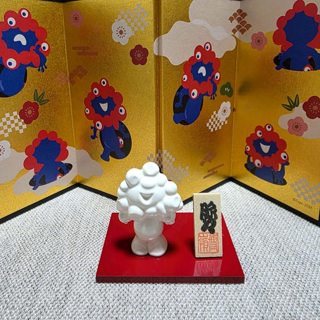 入手困難 大阪・関西万博 伝統工芸品 京焼人形 ミャクミャク 白 四面屏風