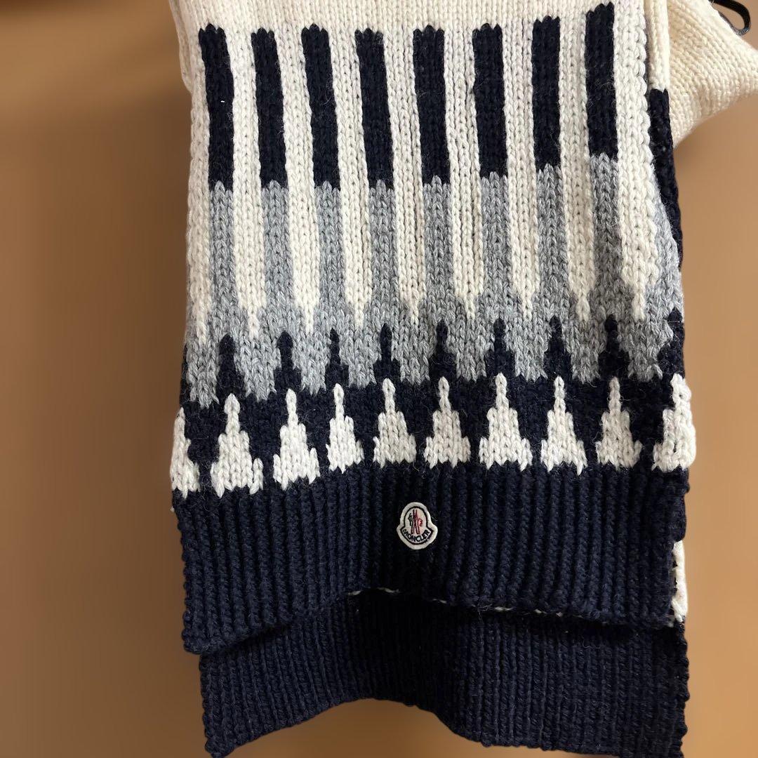 【モンクレール】MONCLER ローゲージ　マフラー　ネイビー×ホワイト