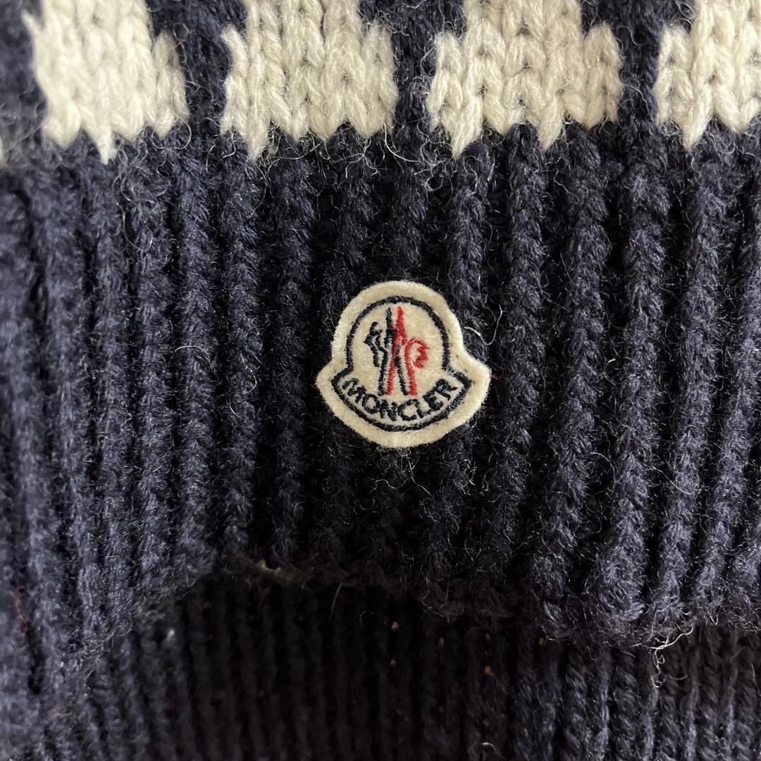 【モンクレール】MONCLER ローゲージ　マフラー　ネイビー×ホワイト