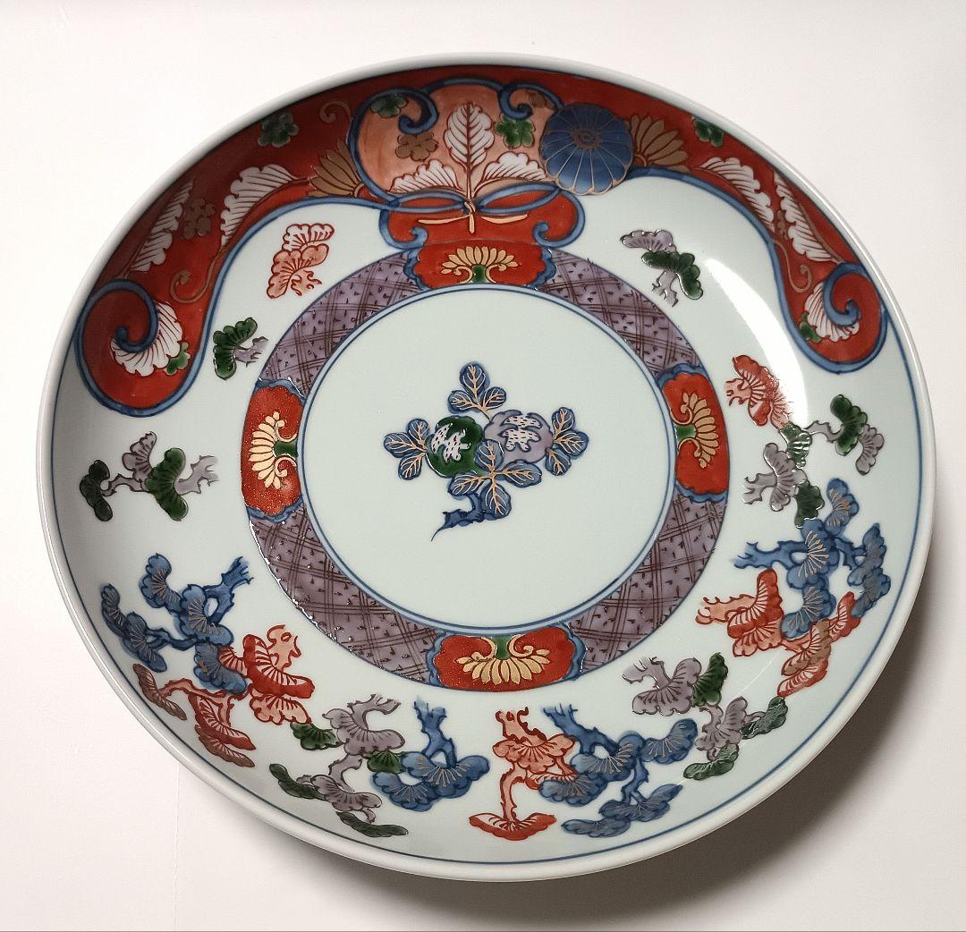 ②源右衛門窯 染錦 古伊万里風松絵 皿 2枚組