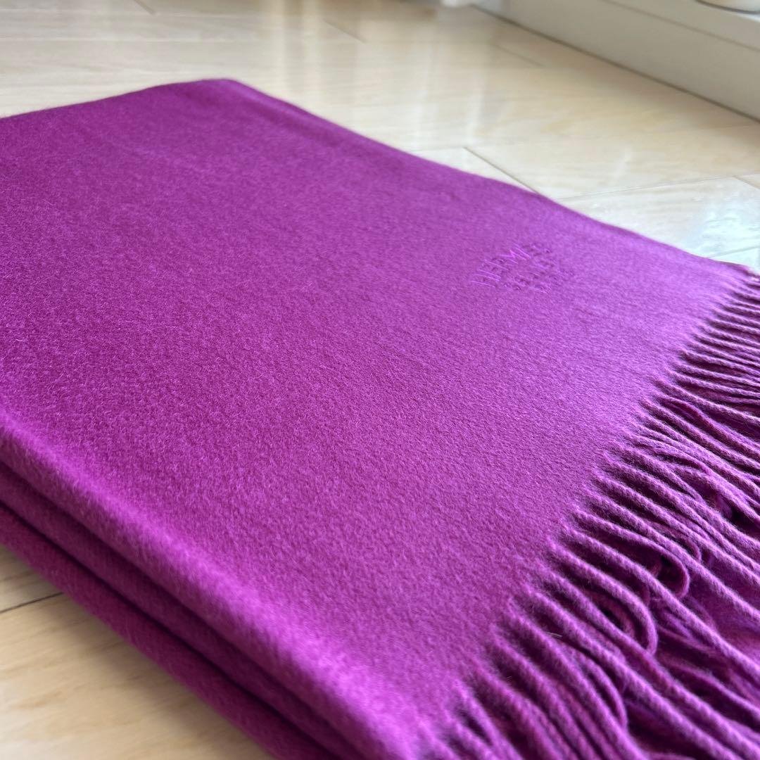 エルメス カシミヤ フリンジ 大判 ストール マフラー 紫