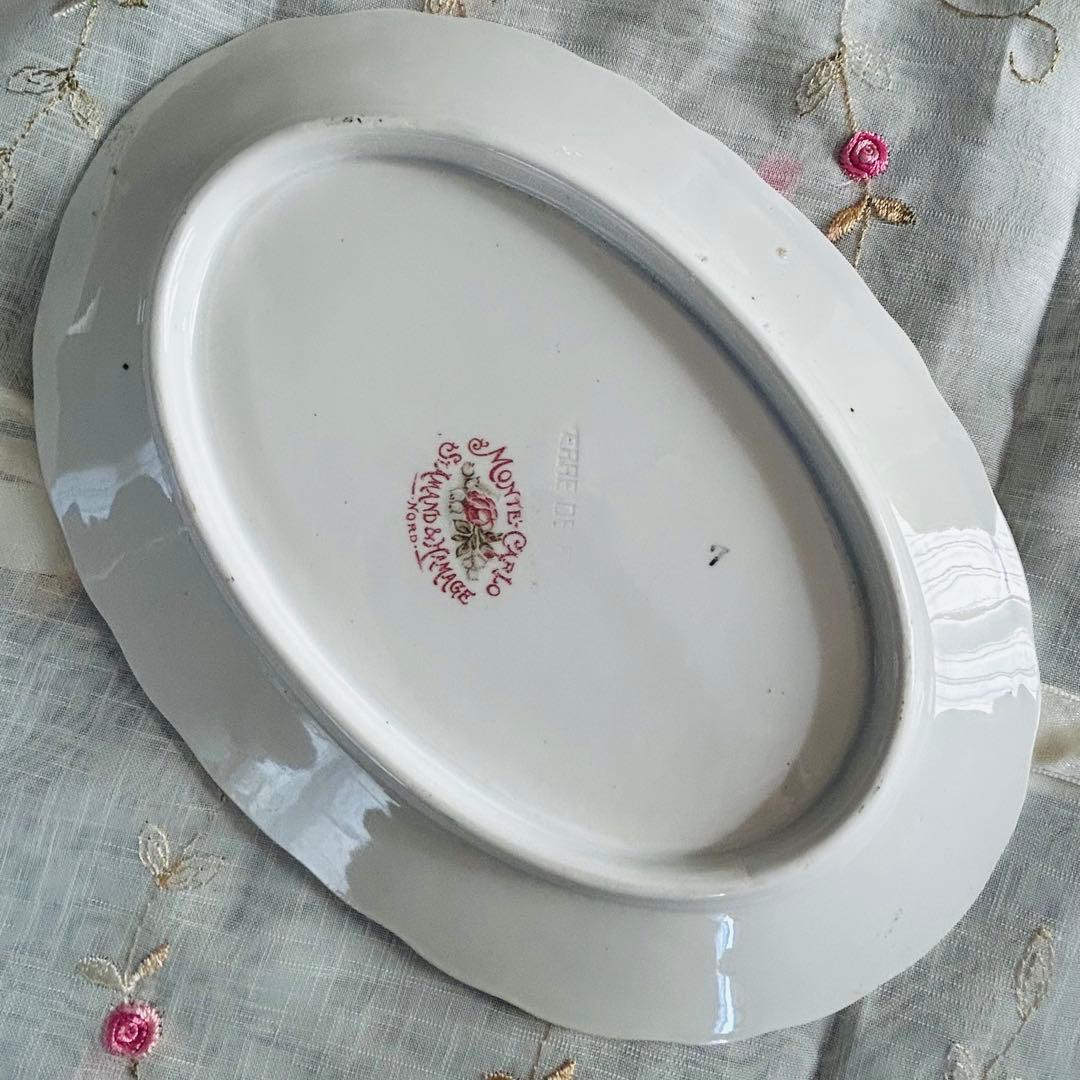 〈レア〉フランスアンティーク　多色　サンタマン　ラヴィエ　オーバル型