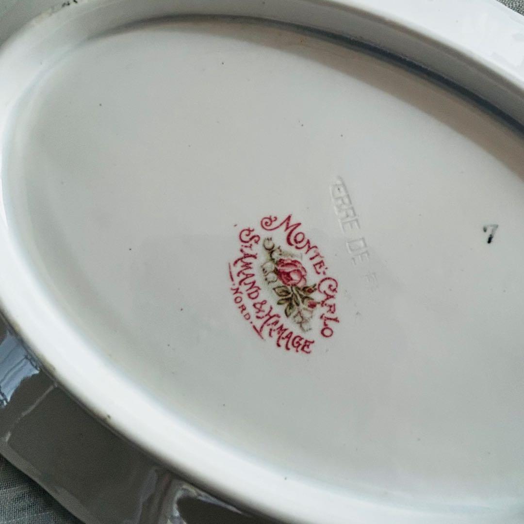 〈レア〉フランスアンティーク　多色　サンタマン　ラヴィエ　オーバル型