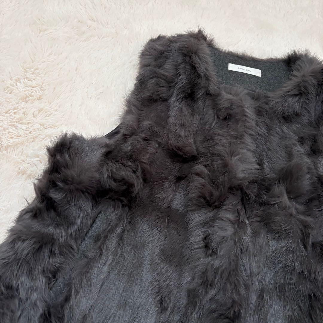 人気✨美品✨エイミーロウ　ファー＆メルトンミドル丈ベストジレ　ラビットファー