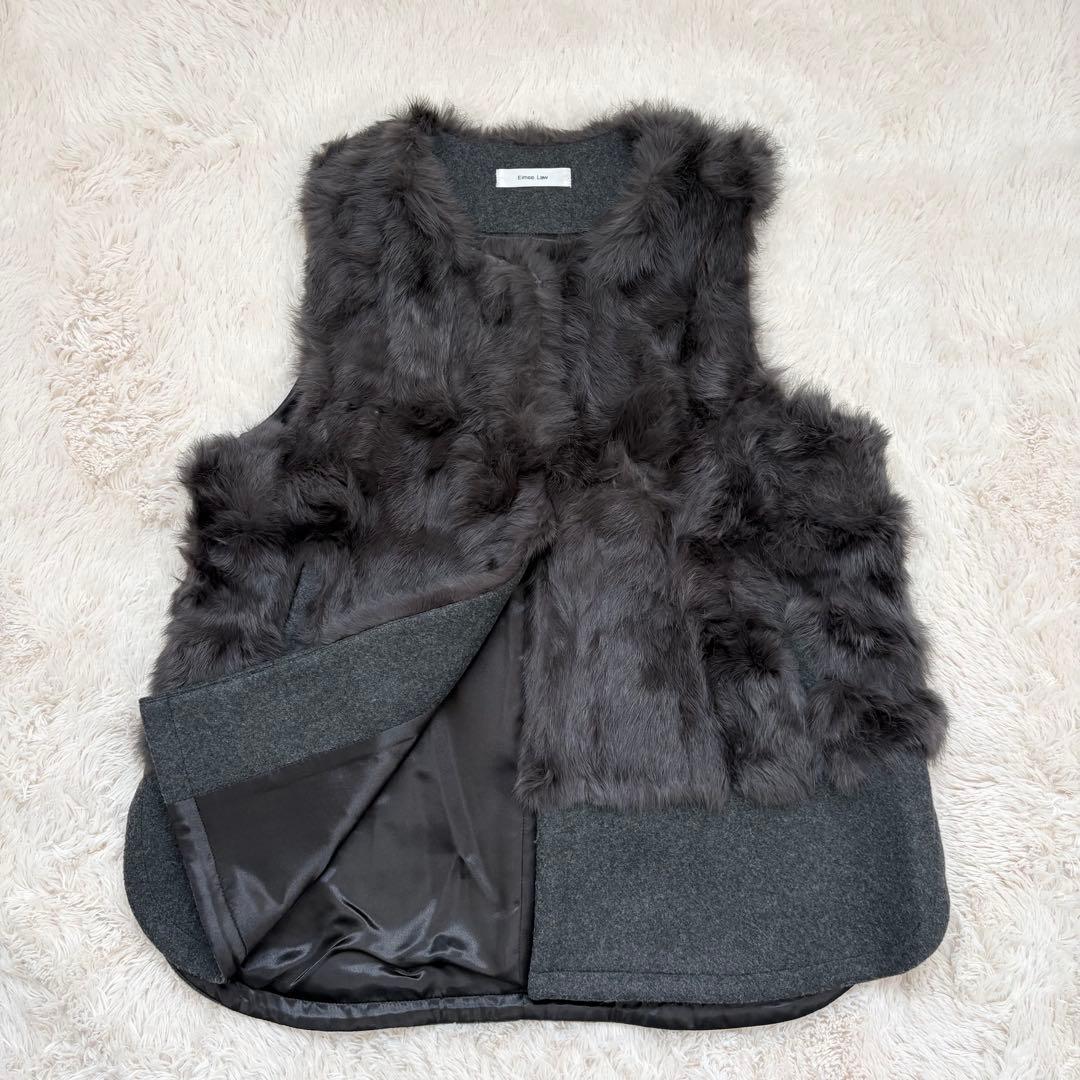 人気✨美品✨エイミーロウ　ファー＆メルトンミドル丈ベストジレ　ラビットファー