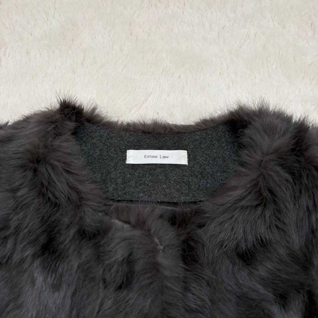 人気✨美品✨エイミーロウ　ファー＆メルトンミドル丈ベストジレ　ラビットファー