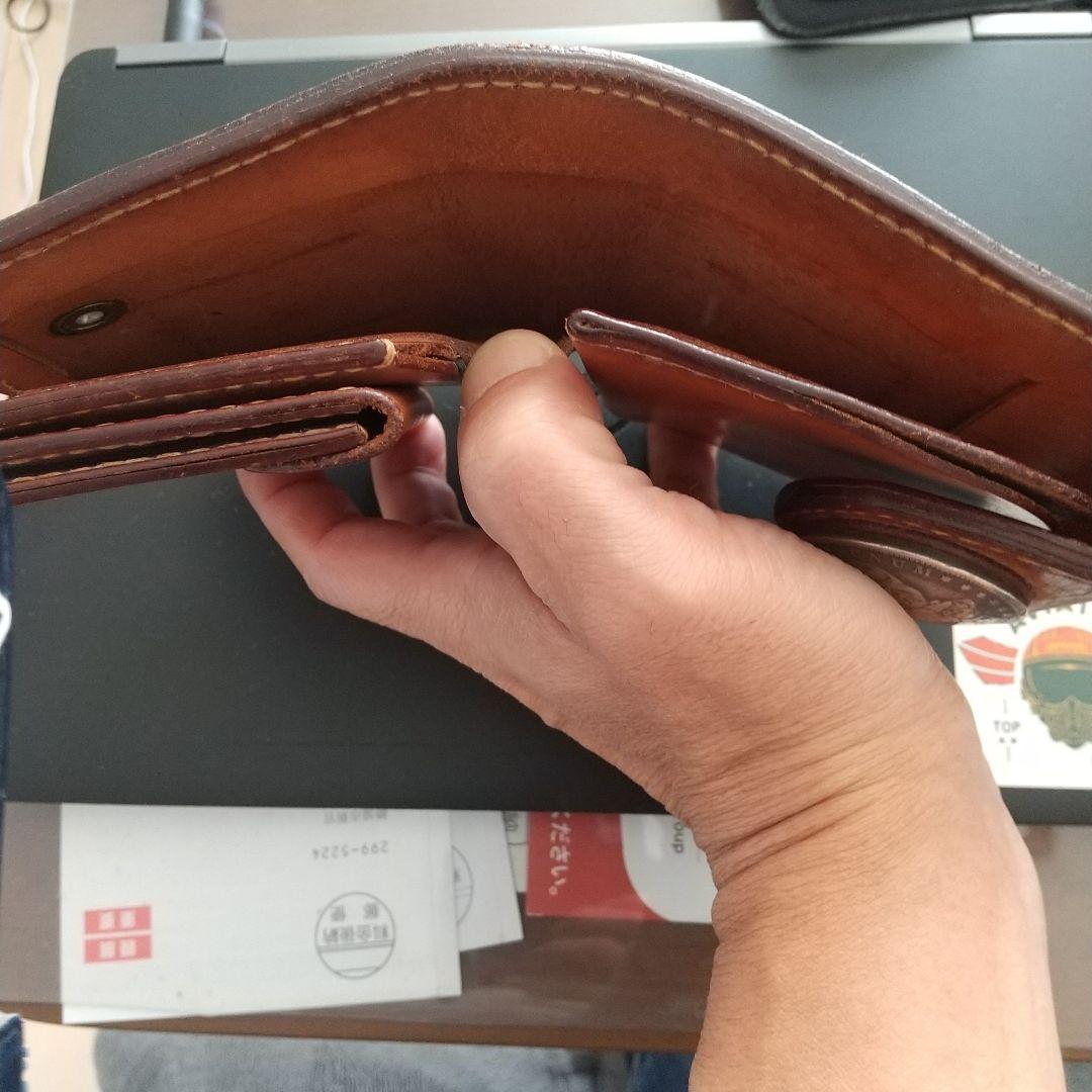 ブラウンレザー二つ折り財布 本物モルガン付き