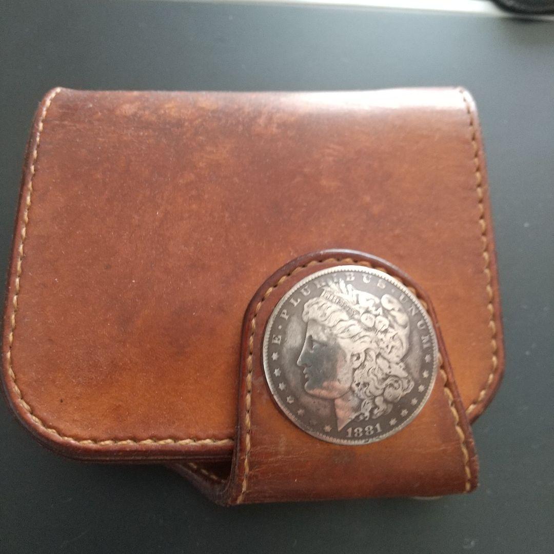 ブラウンレザー二つ折り財布 本物モルガン付き